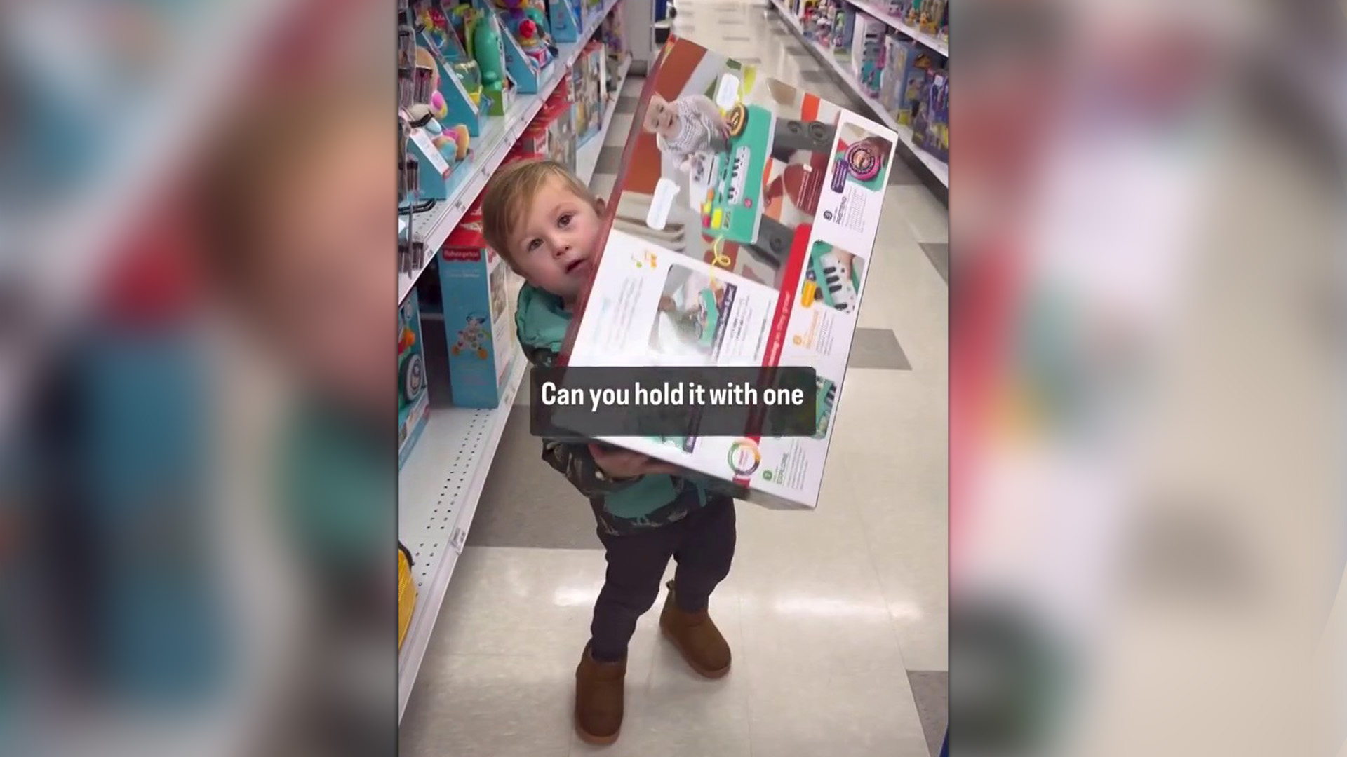 Toddler outsmarts dad to pick out massive toy at the store