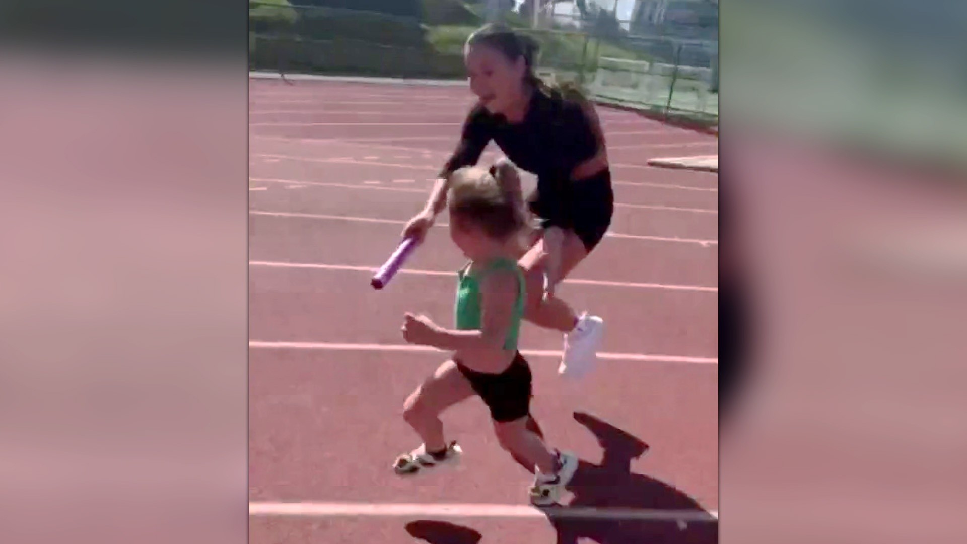 3-year-old runs away during relay race baton pass in funny video