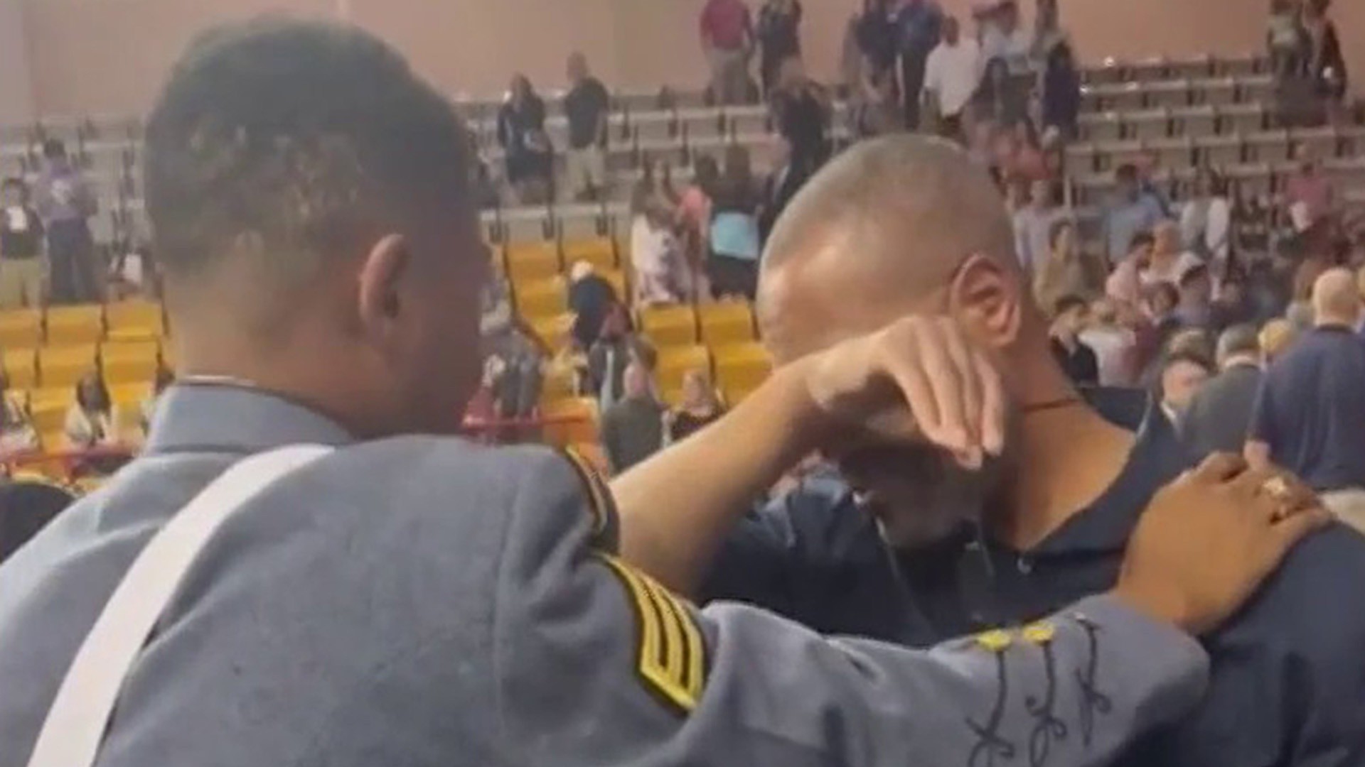 Dad overcome with emotion after son's military school graduation