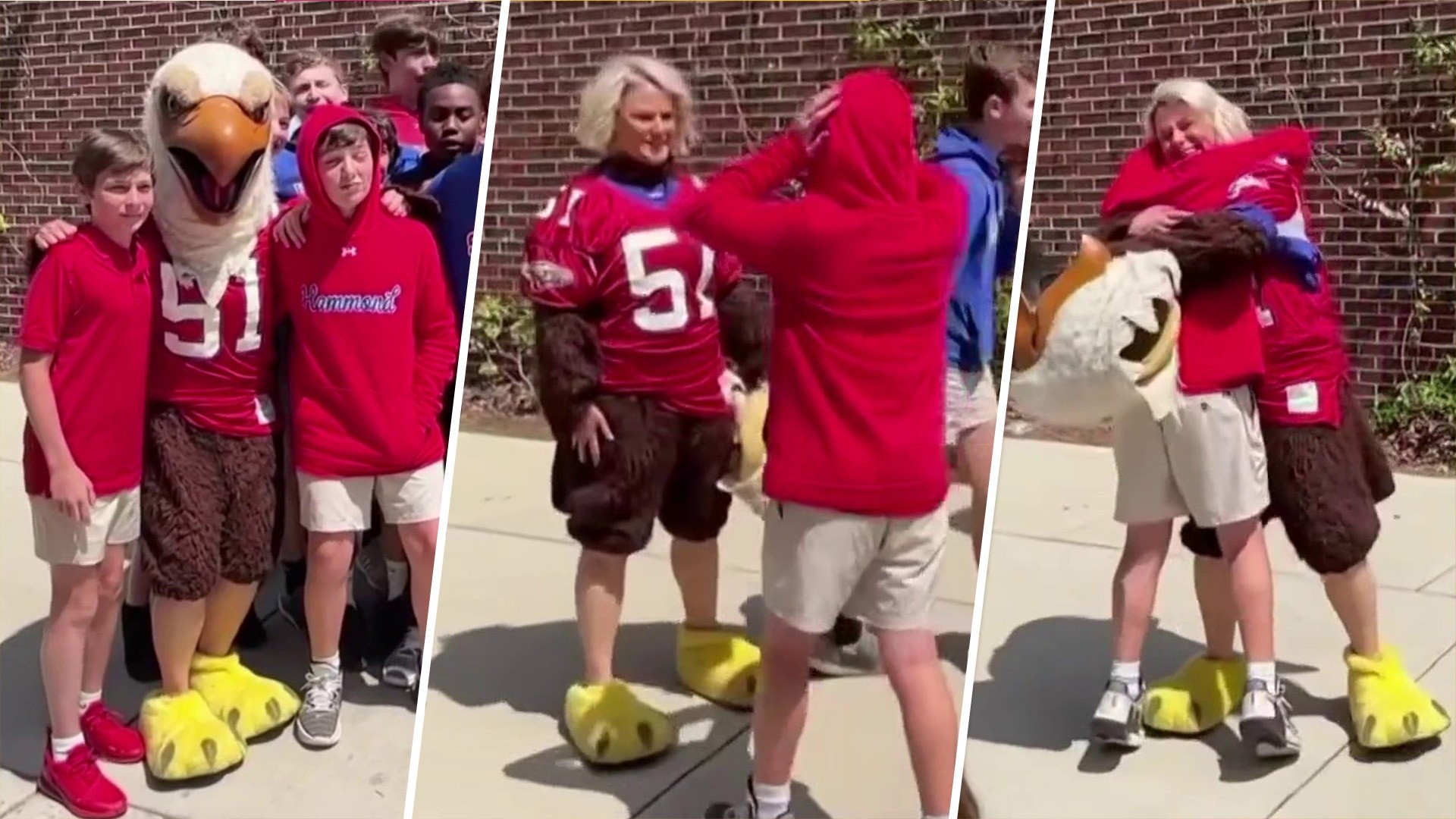 Mom dressed as mascot surprises son after military deployment