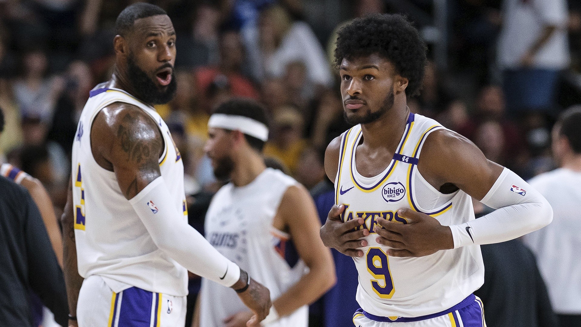 LeBron, Bronny James become first father-son duo on NBA court