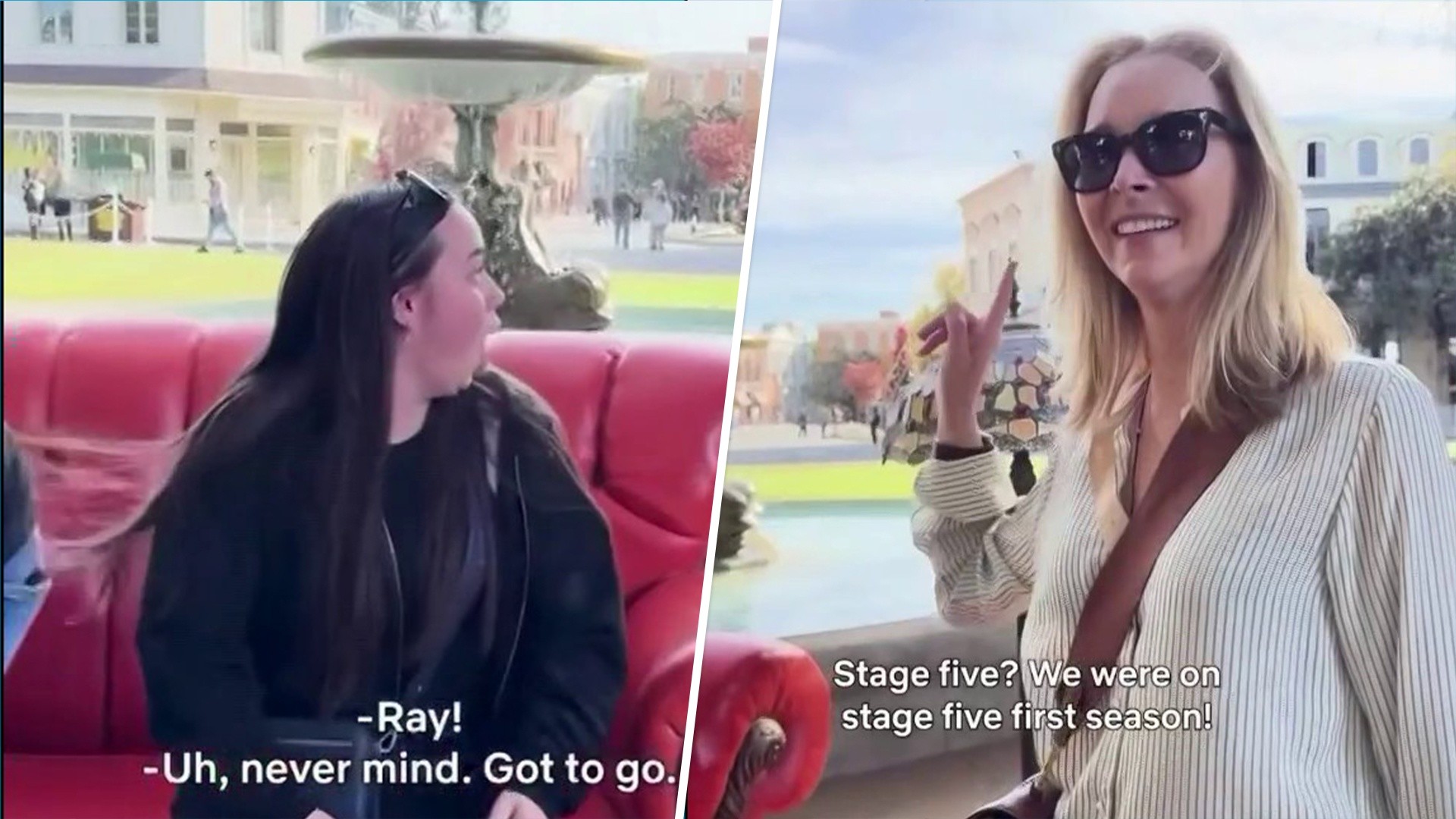 Lisa Kudrow surprises fans at 'Friends' couch on Warner lot
