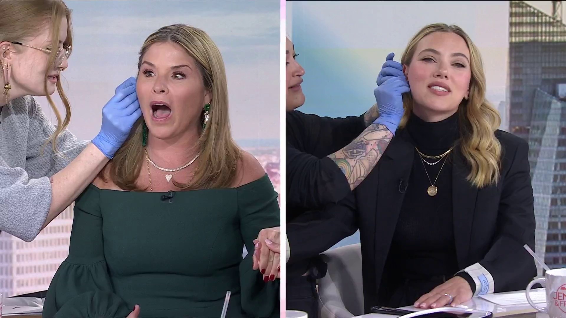 Watch Jenna and Scarlett Johansson get their ears pierced live!