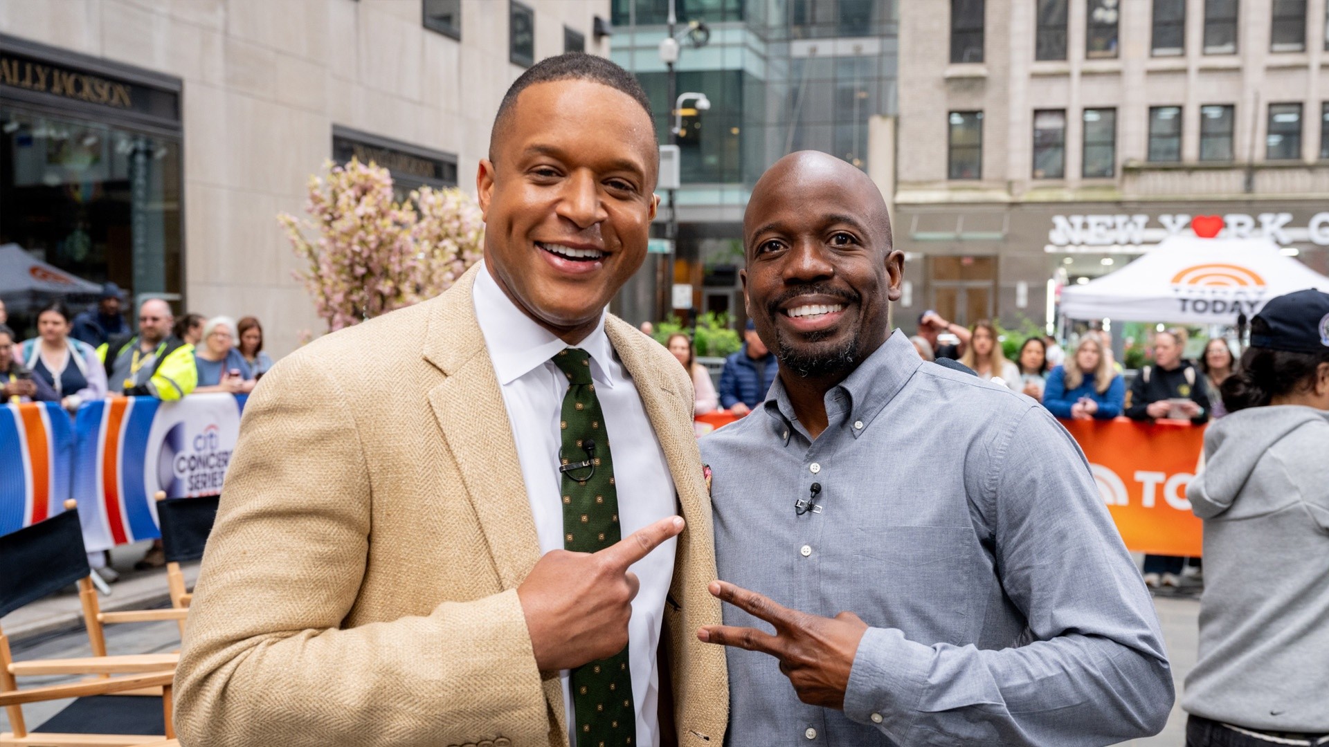 Craig Melvin surprised by friend Leroy Doby on the TODAY plaza!