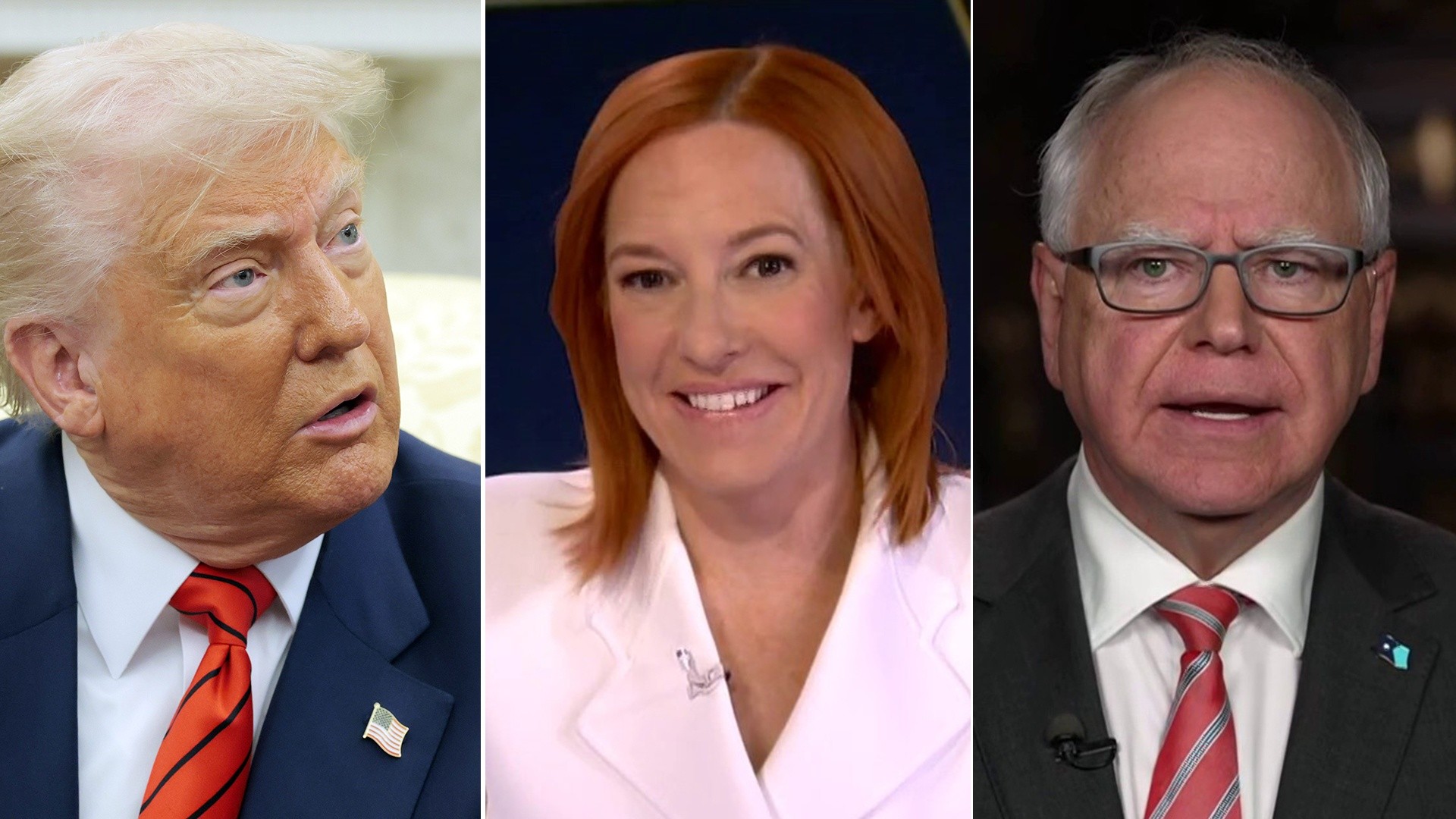 Composite of Donald Trump, Jen Psaki and Mike Walz