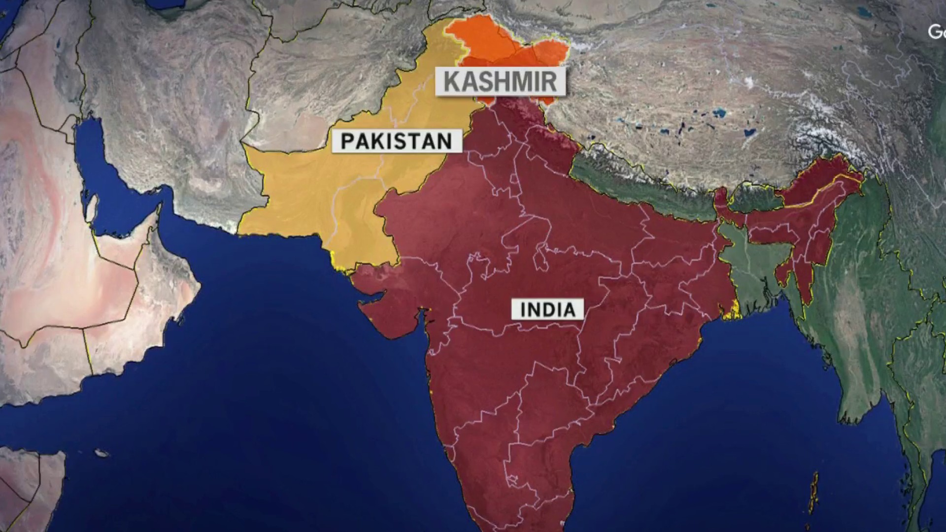 Map of India and Pakistan.