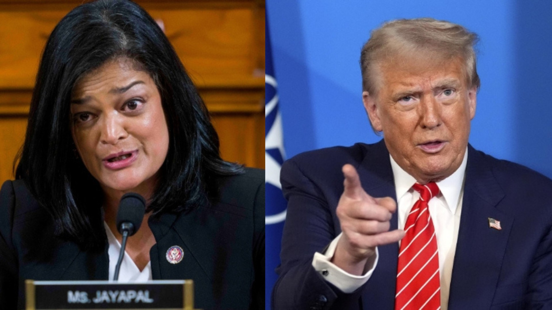Rep. Pramila Jayapal and President Donald Trump