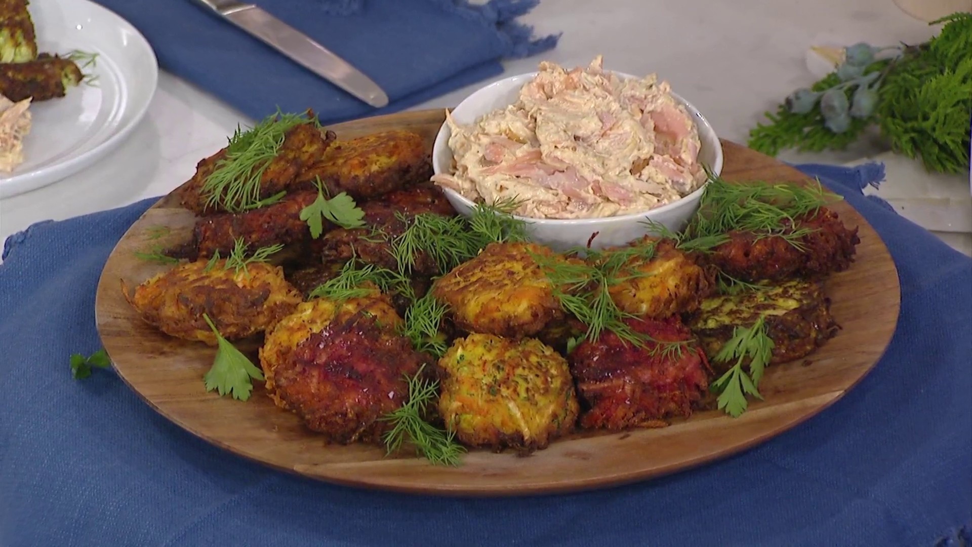 Cauliflower Latkes and Spicy Smoked Salmon Dip: Get the Recipes