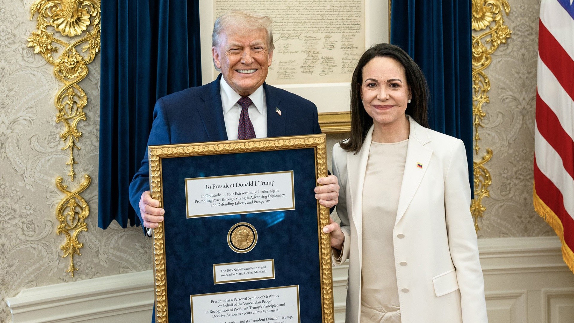Venezuela's Machado Gives Her Nobel Peace Prize to Trump