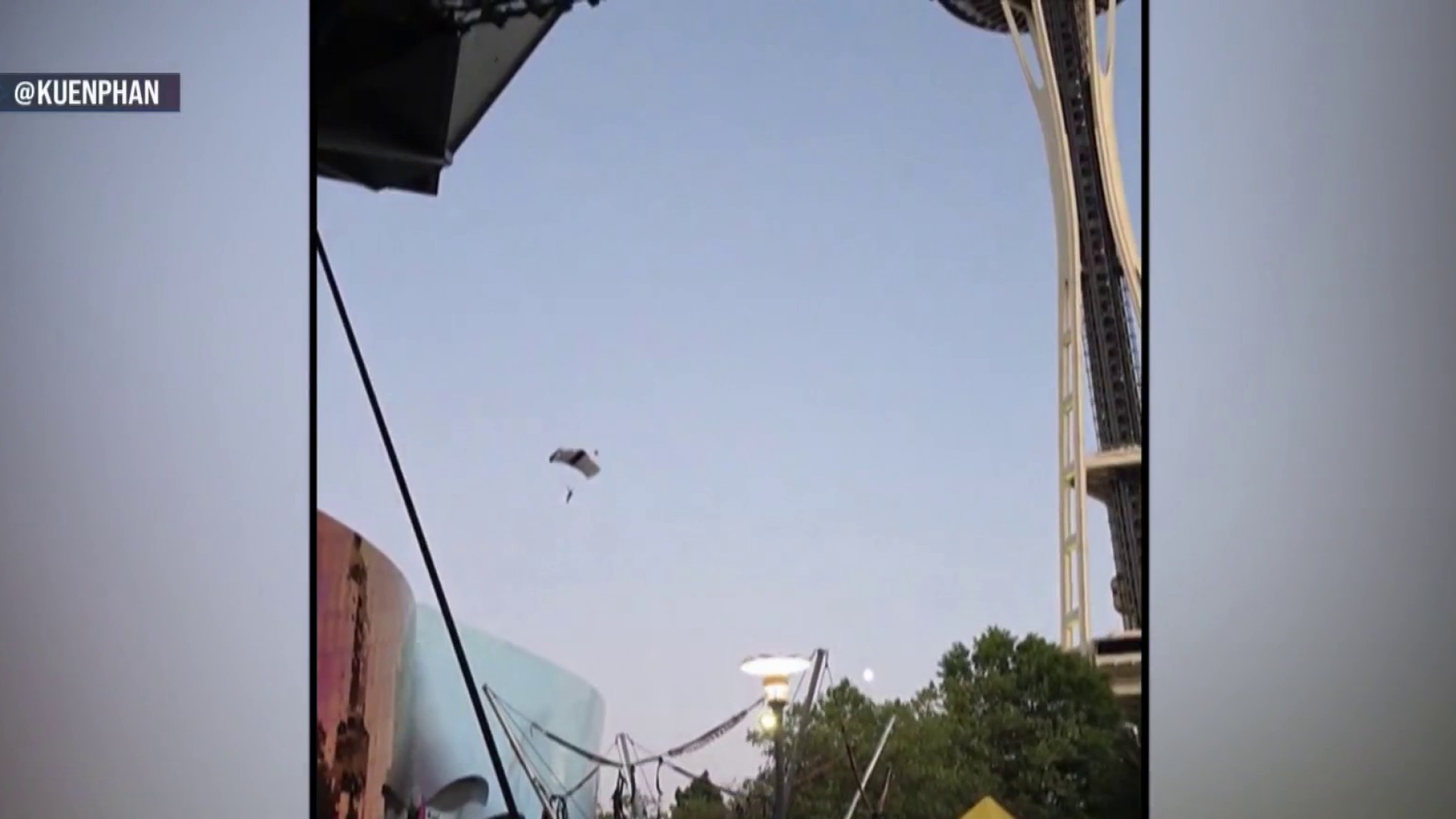 Authorities try to find two people who parachuted off the Space Needle in Seattle. The stunt was filmed from the air and from the ground. This is reported by Hailey Jackson from NBC News.