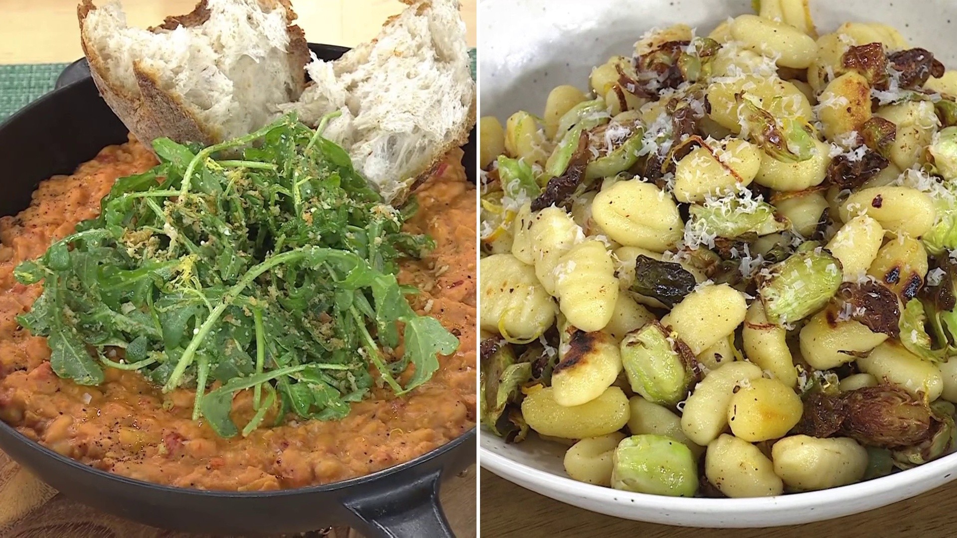 Make Creamy Spicy Tomato Beans, Crisp Gnocchi and Brussels
