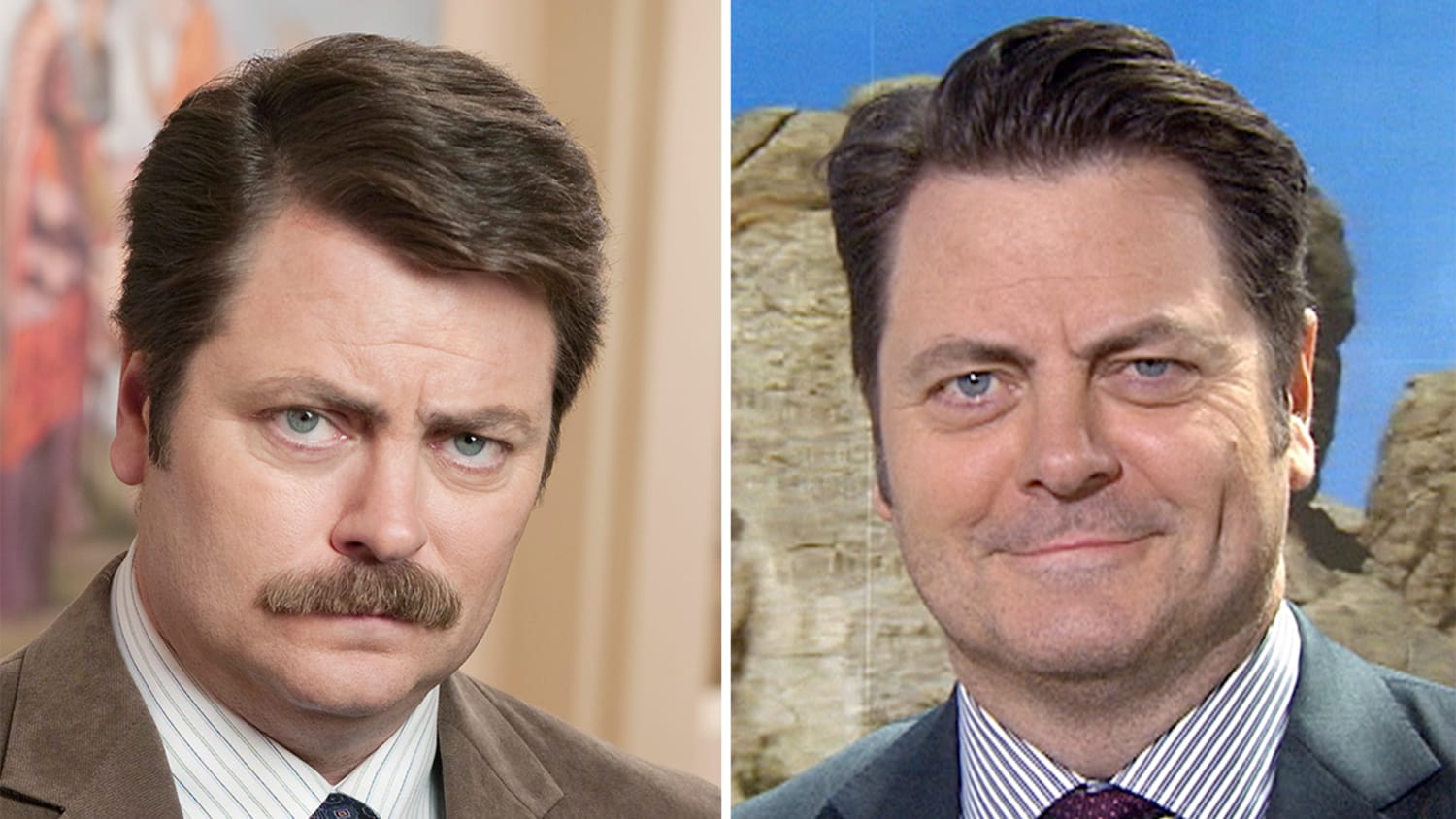 Nick Offerman addresses his missing mustache.