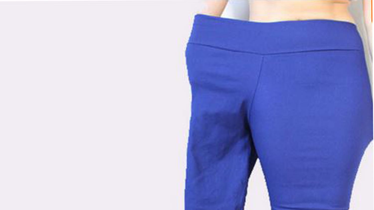 Plus-size leggings ad features slim model's entire body fitting into one leg