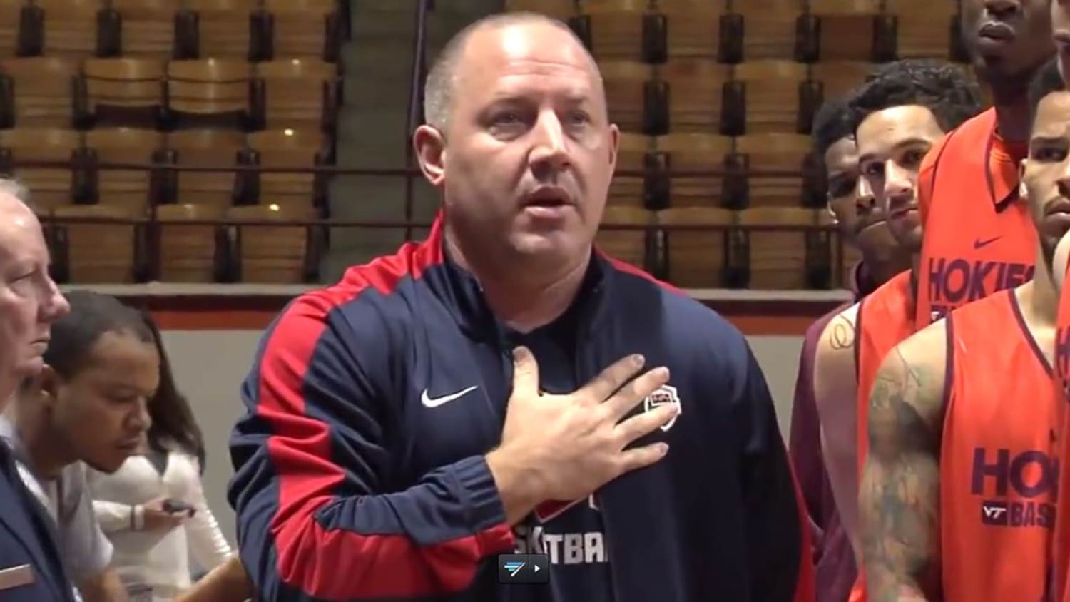 Virginia Tech coach bring veterans to teach team respect for national anthem