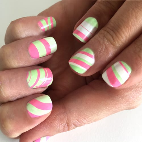 pink and green striped nails