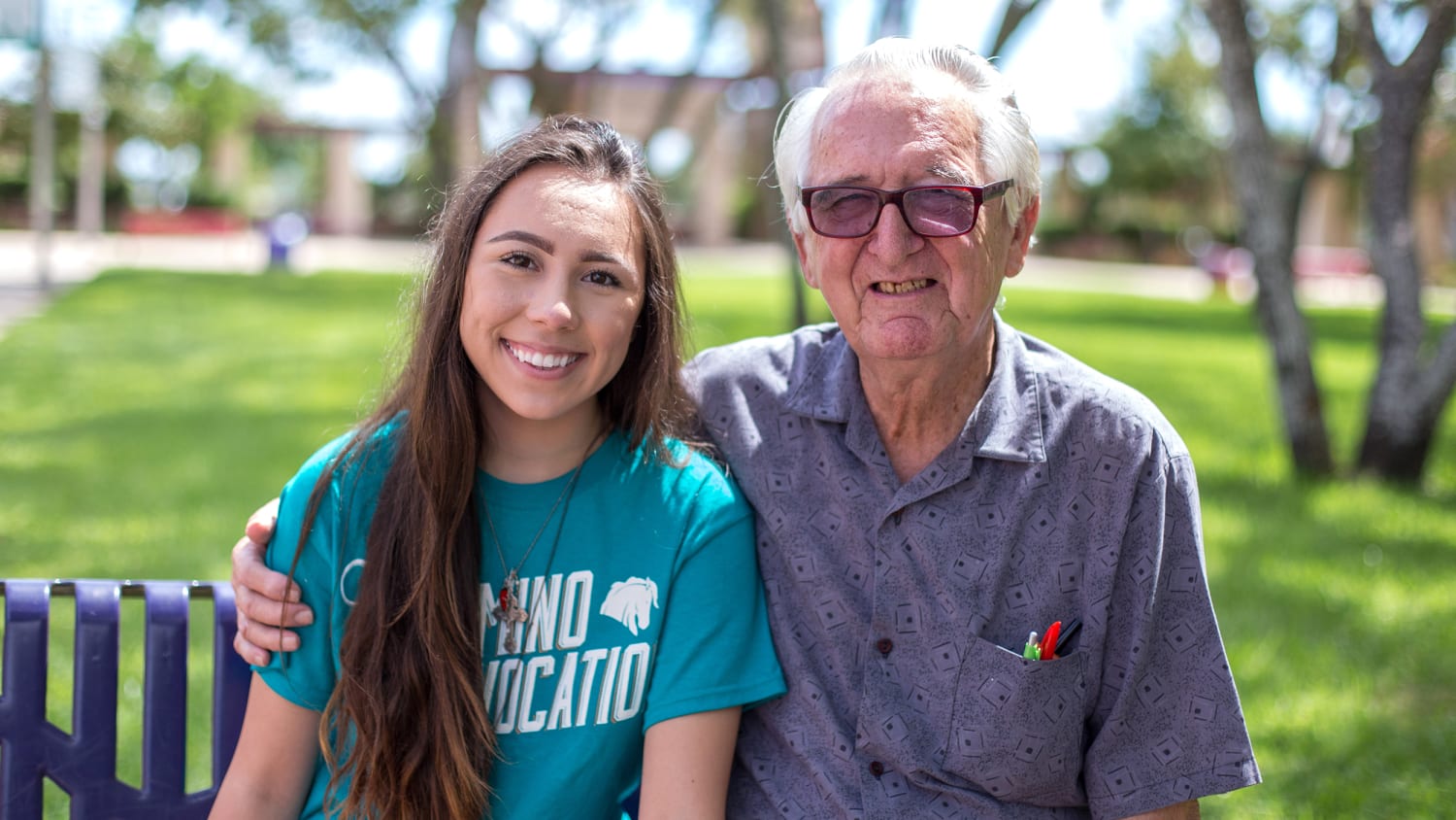 This teen and her 82-year-old grandfather are attending college together.