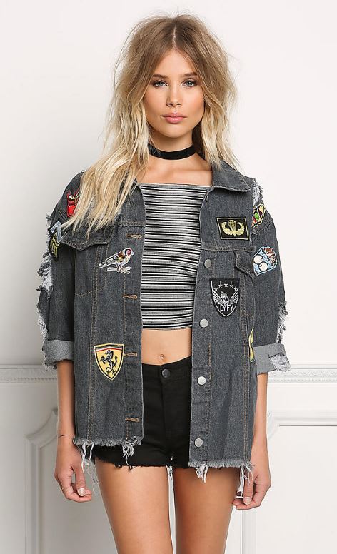 oversized denim jacket with patches