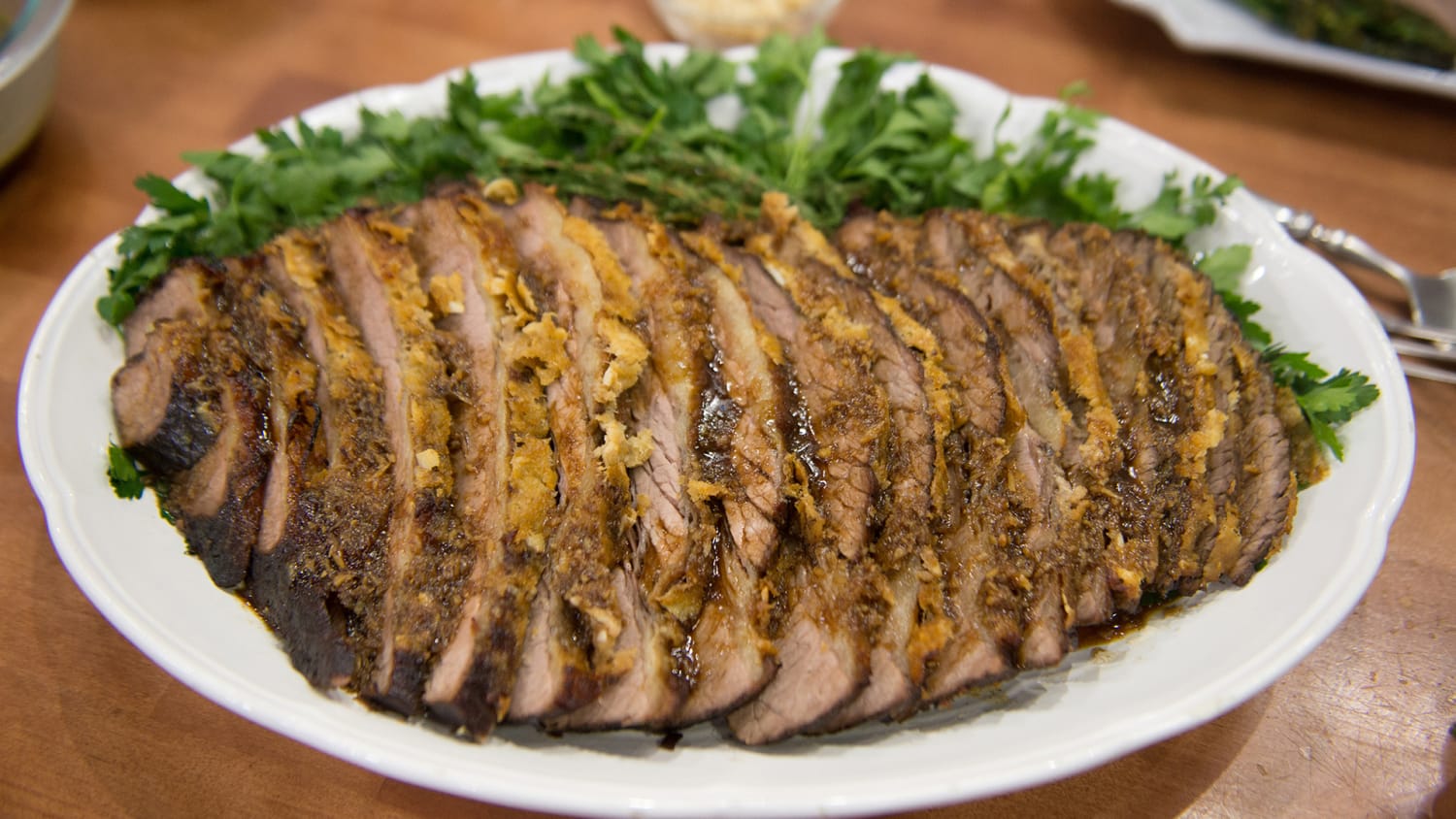 Gail Simmons serves brisket with hot horseradish dressing for Passover