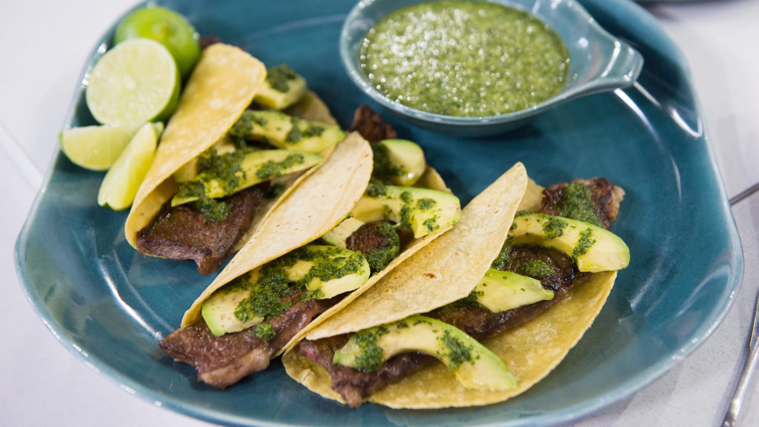 Steak Tacos with Avocado-Lime Salsa