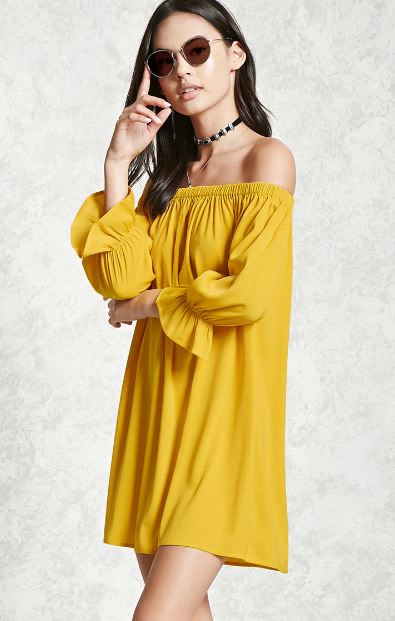 forever 21 yellow off shoulder dress Forever 21 Marigold Off-the-Shoulder Maxi Dress Small S