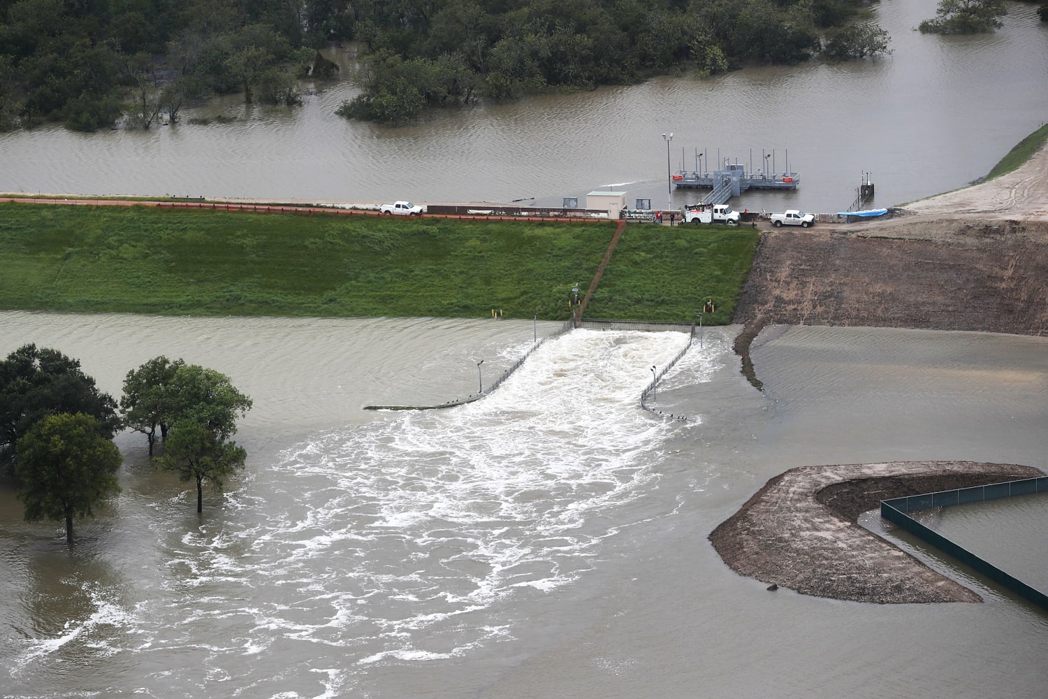 Rain Swollen Addicks Dam in Houston Overflows for First Time