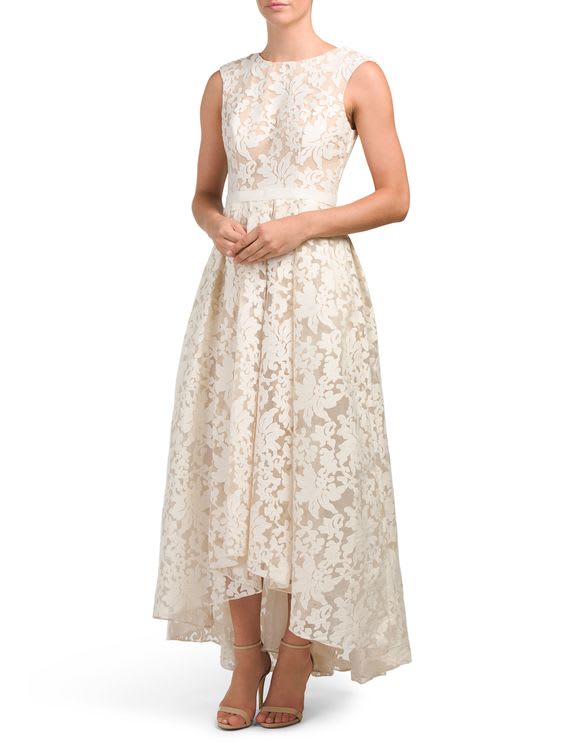 I just wanted to let you all know that TJ Maxx online has wedding dresses.  The brand is called Theia Bridal and prices range from $300-$600. Here are  some examples. : r/weddingdress