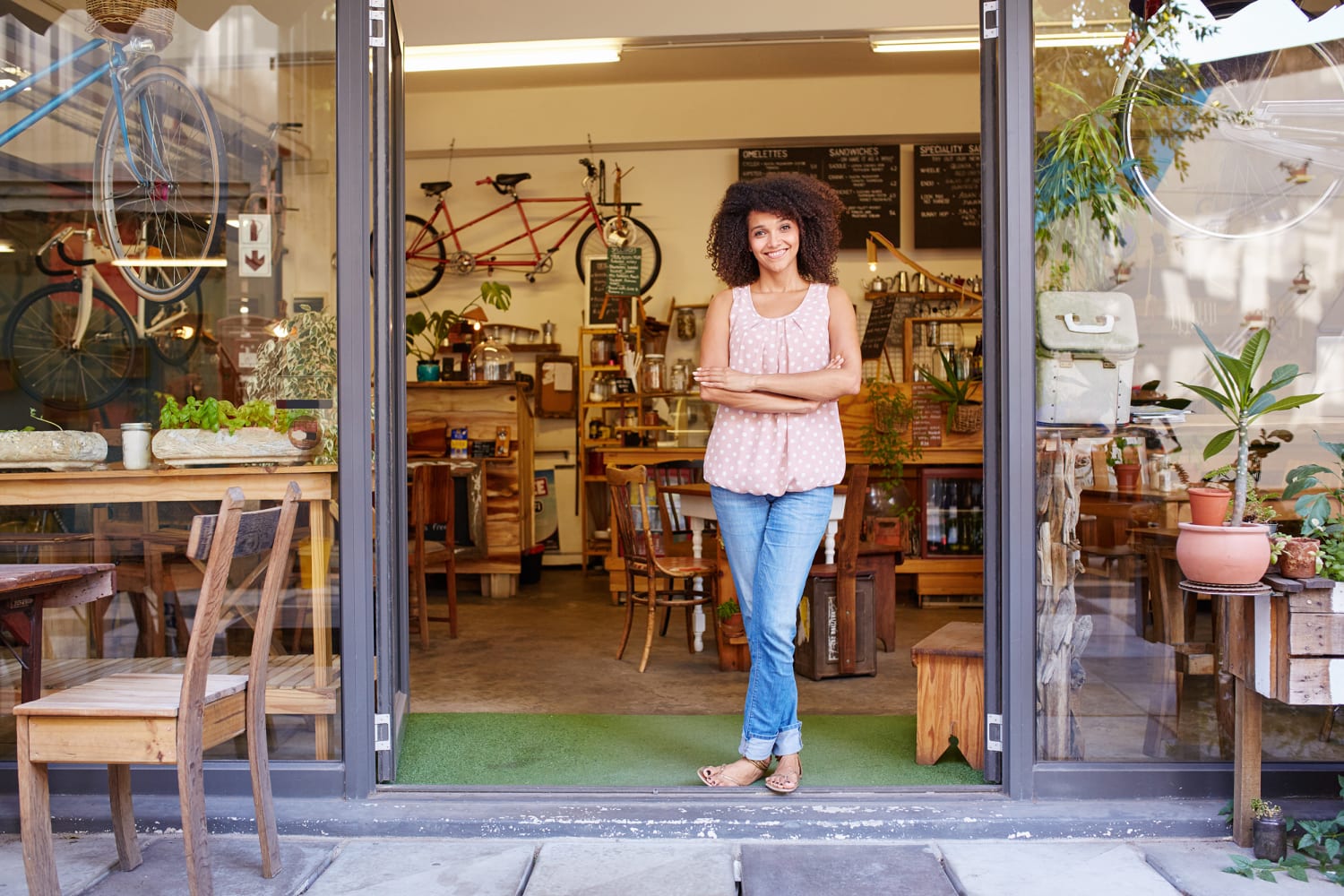 She can shop. Shopping in small local Businesses.