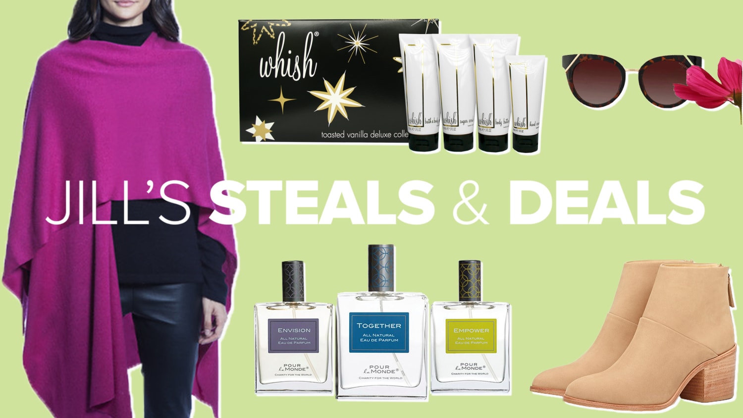 Steals and Deals Cashmere wrap perfume boots and more