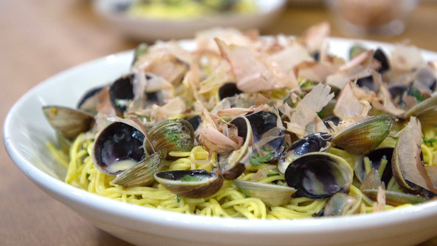 Tajarin with Clams and Bonito Flakes Pasta Recipe