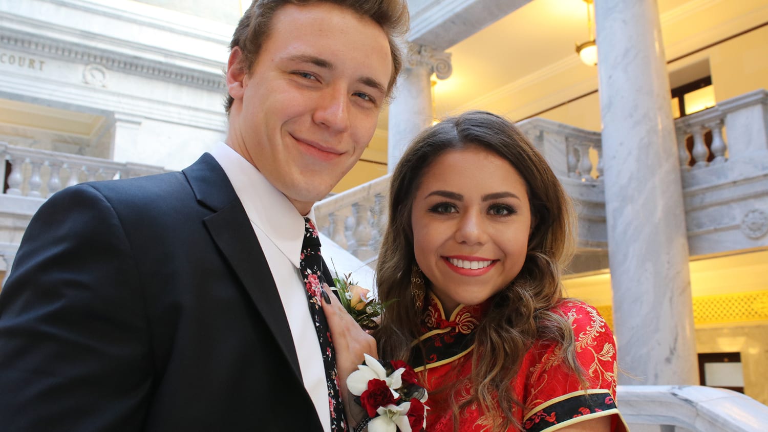 girl wears chinese prom dress