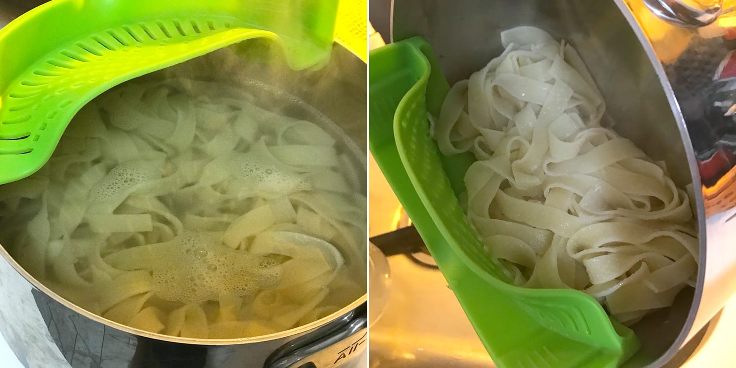 This $11 clip-on strainer makes cooking pasta so much easier