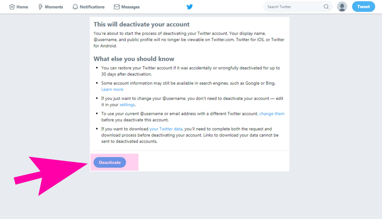 How to delete a Twitter account or deactivate it in 17