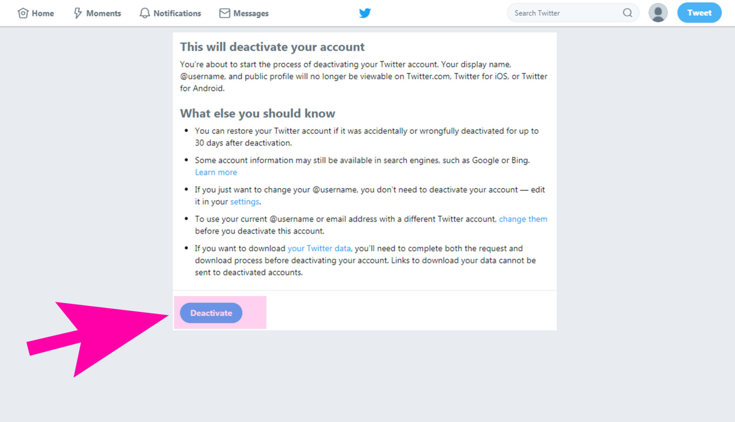 How to delete a Twitter account or deactivate it in 29