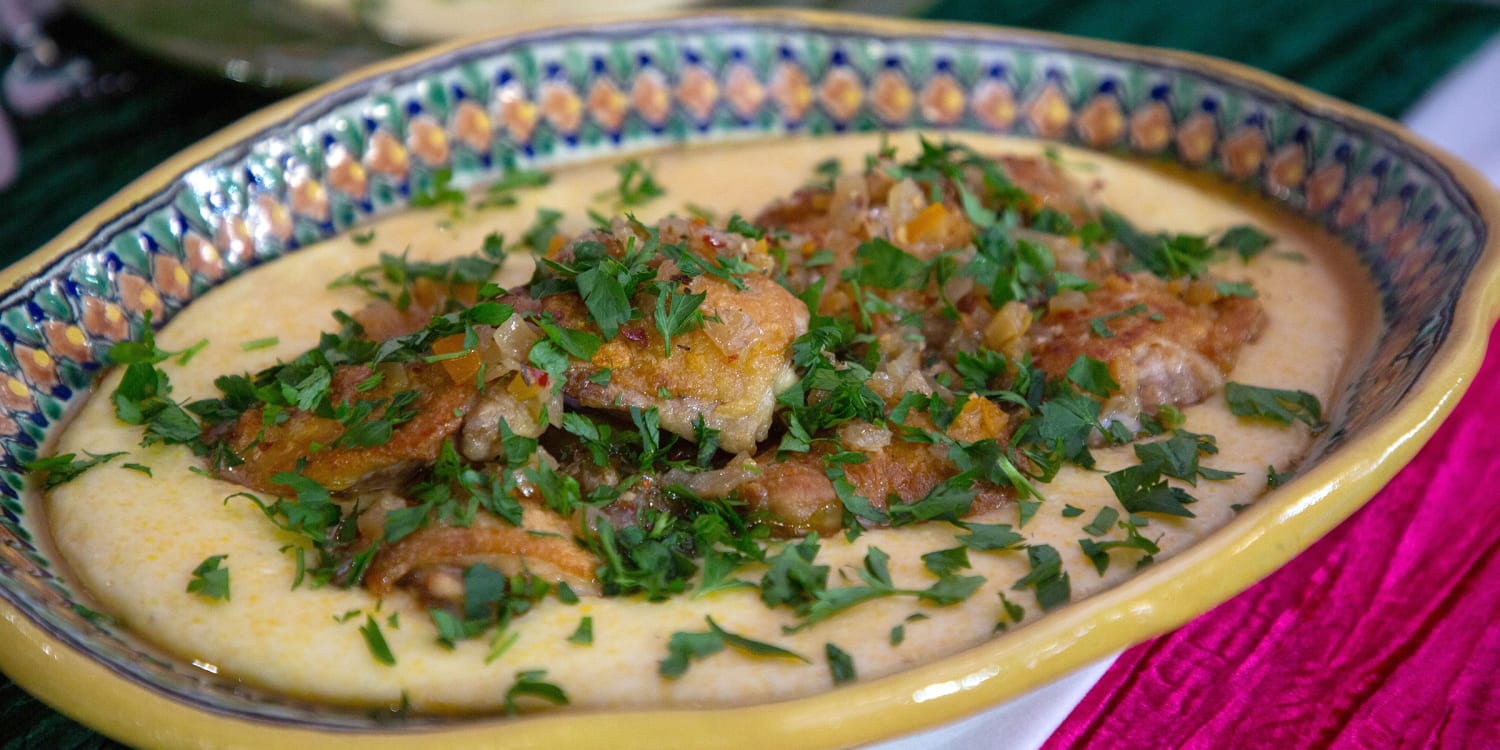 Padma Lakshmi's Crispy Chicken Thighs with Creamy Polenta Recipe-image