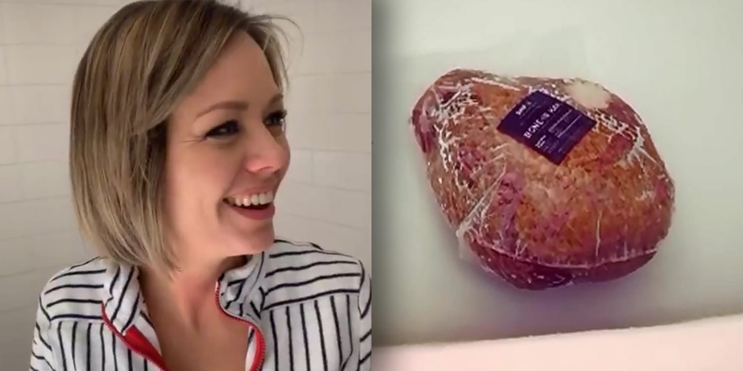 Dylan Dreyer catches husband off guard with defrosting ham in bathtub.