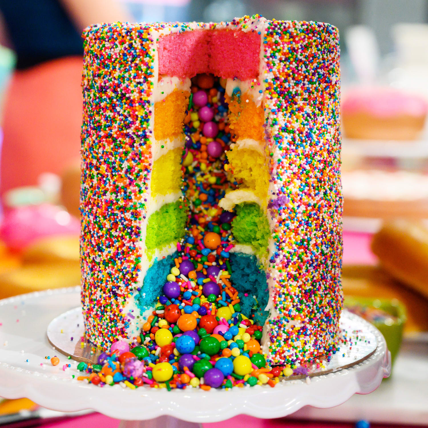 1697) 3 Square Tiered Rainbow Flower Cake - ABC Cake Shop & Bakery