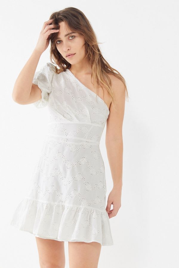 one shoulder white graduation dress