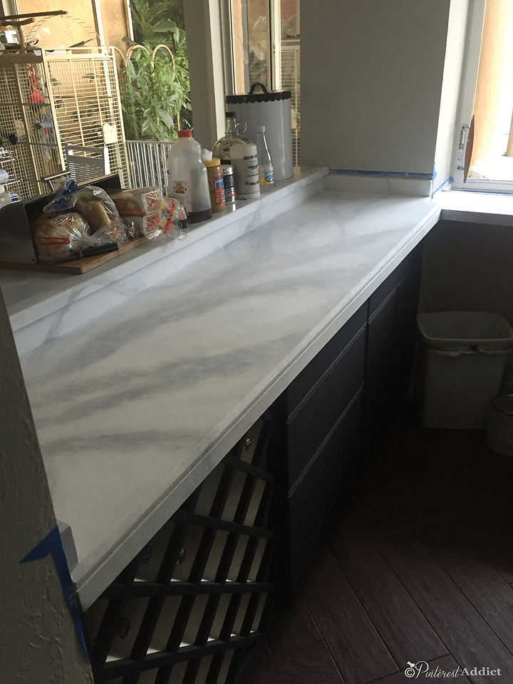 This Dated Granite Countertop Looks Like Marble Now Just By Using Paint - Can You Paint Granite Bathroom Countertops