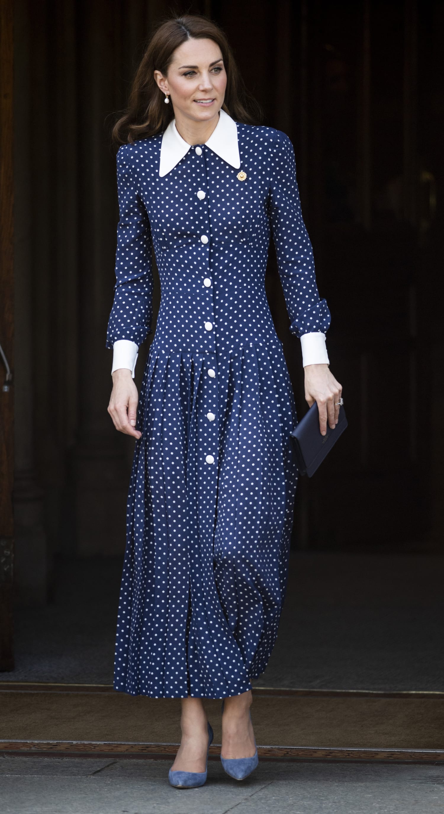 Kate Middleton Goes With a Navy and White Polka Dot For Appearance