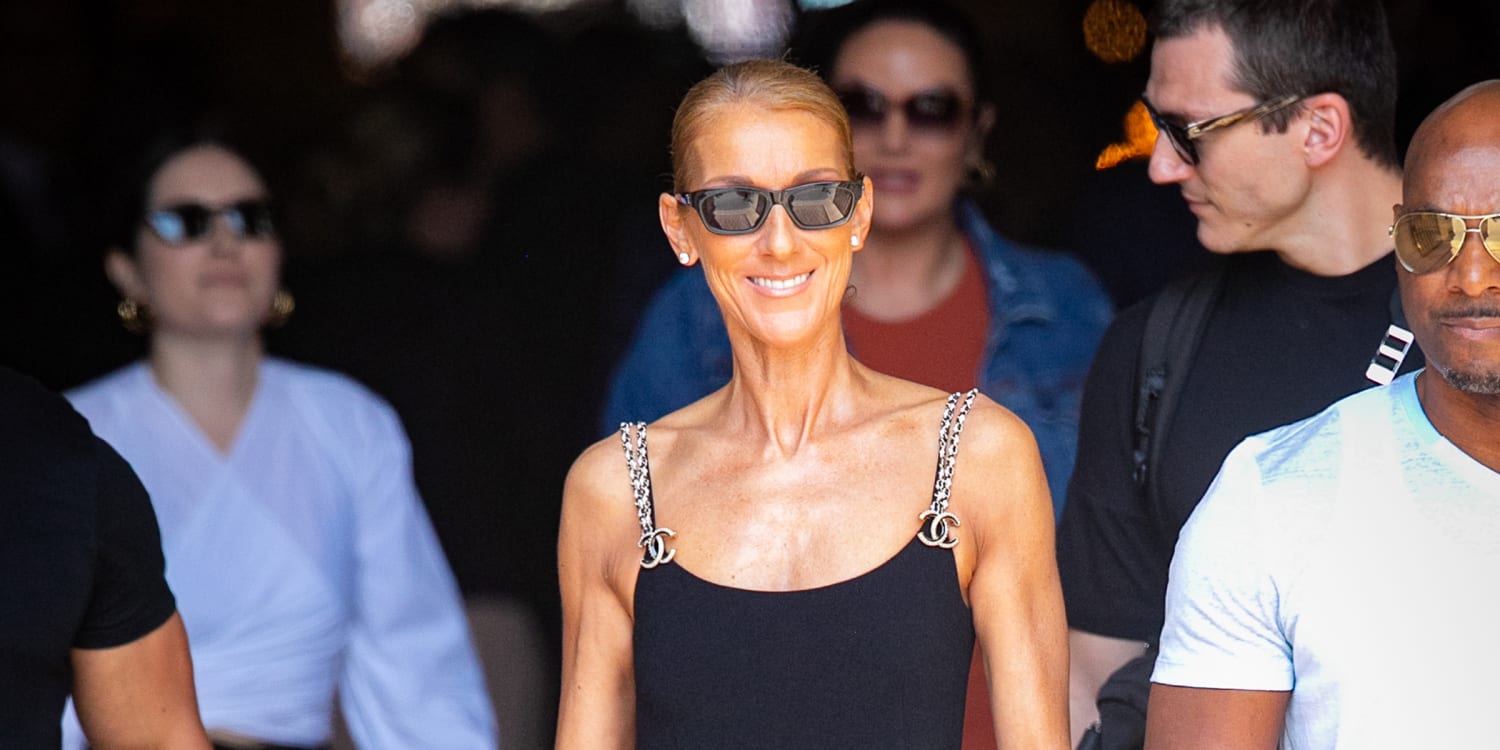 Celine Dion Wears Black Chanel Unitard In Paris