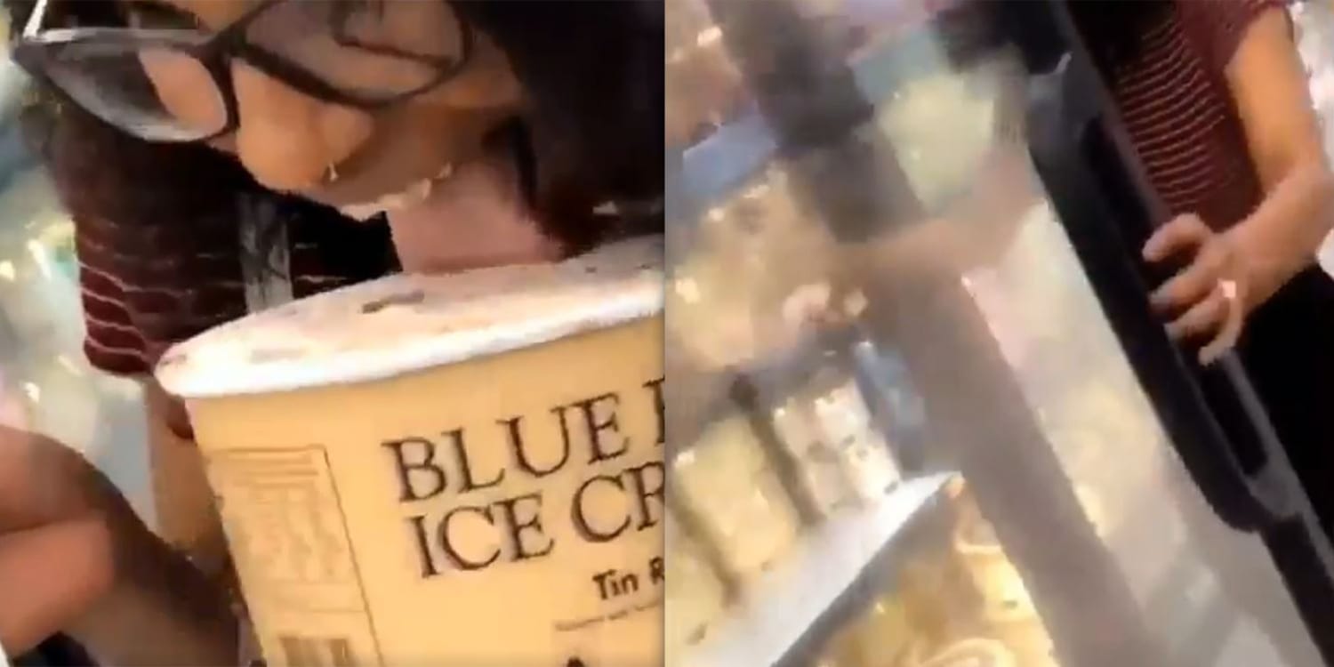 Woman licking tub of ice cream in viral video found by police photo picture