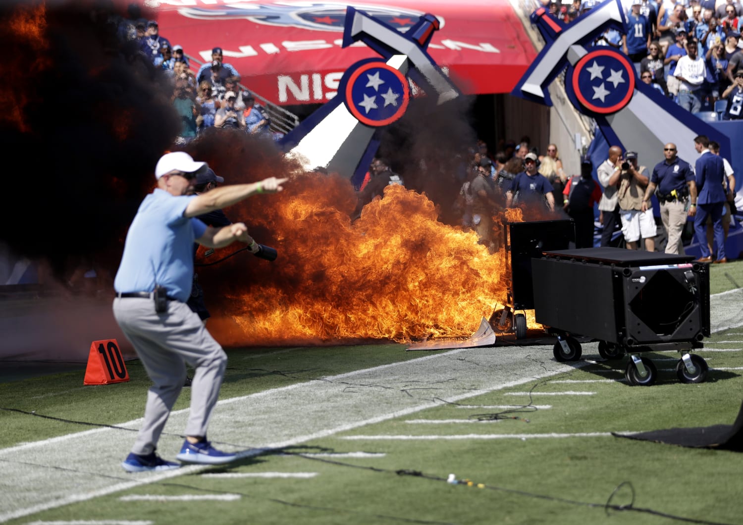 Dramatic images show on-field blaze before Titans-Colts kickoff