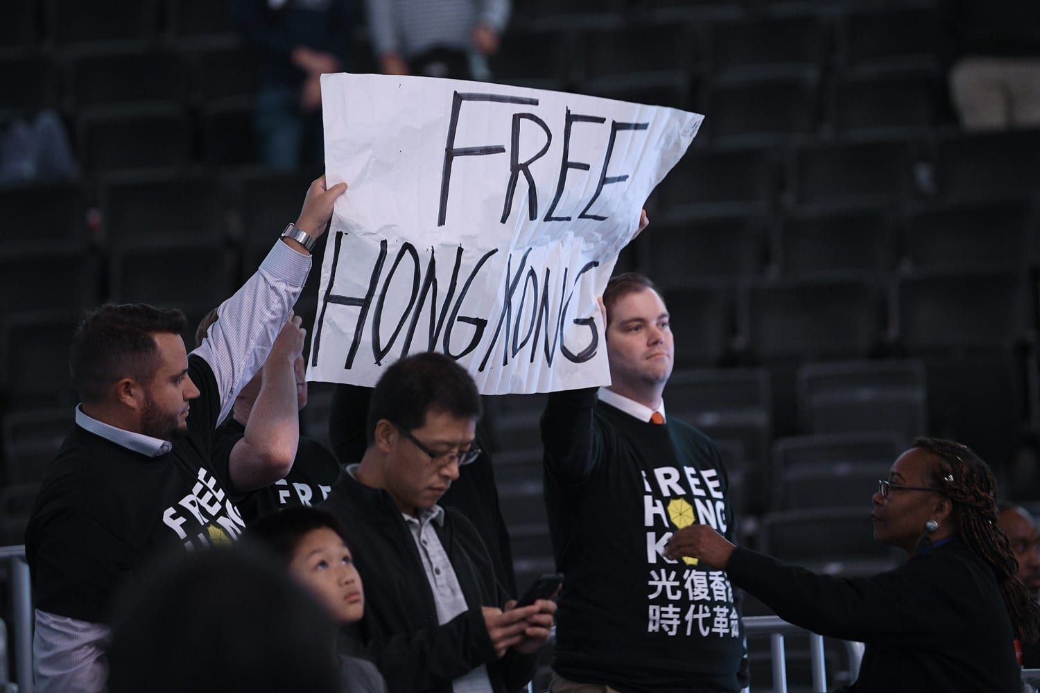 Free Hong Kong signs confiscated at Wizards basketball game