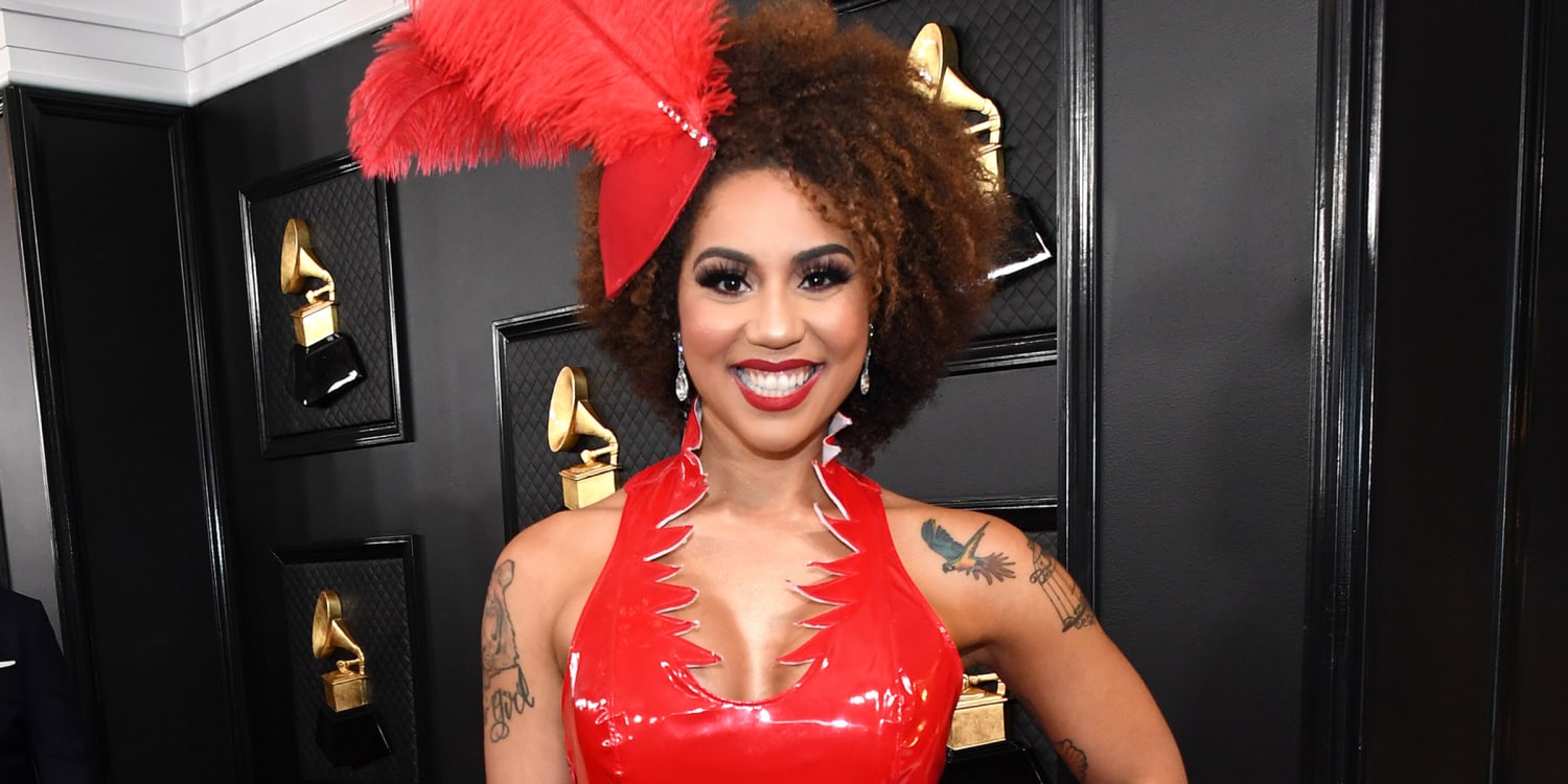 Joy Villa wears another pro-Trump dress on 2020 Grammys red carpet