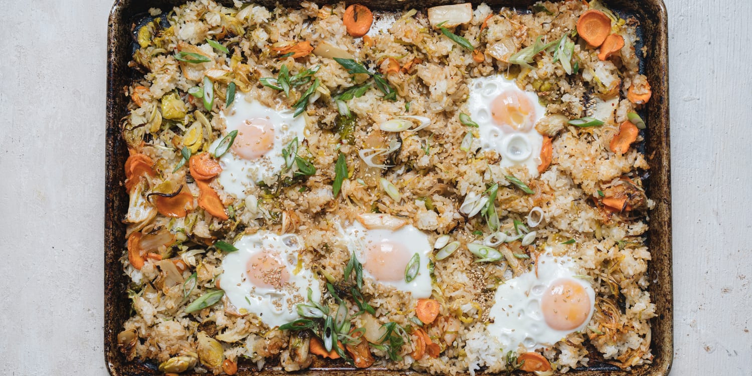 Healthy Oven-Baked Sheet Pan Fried Rice with Chicken