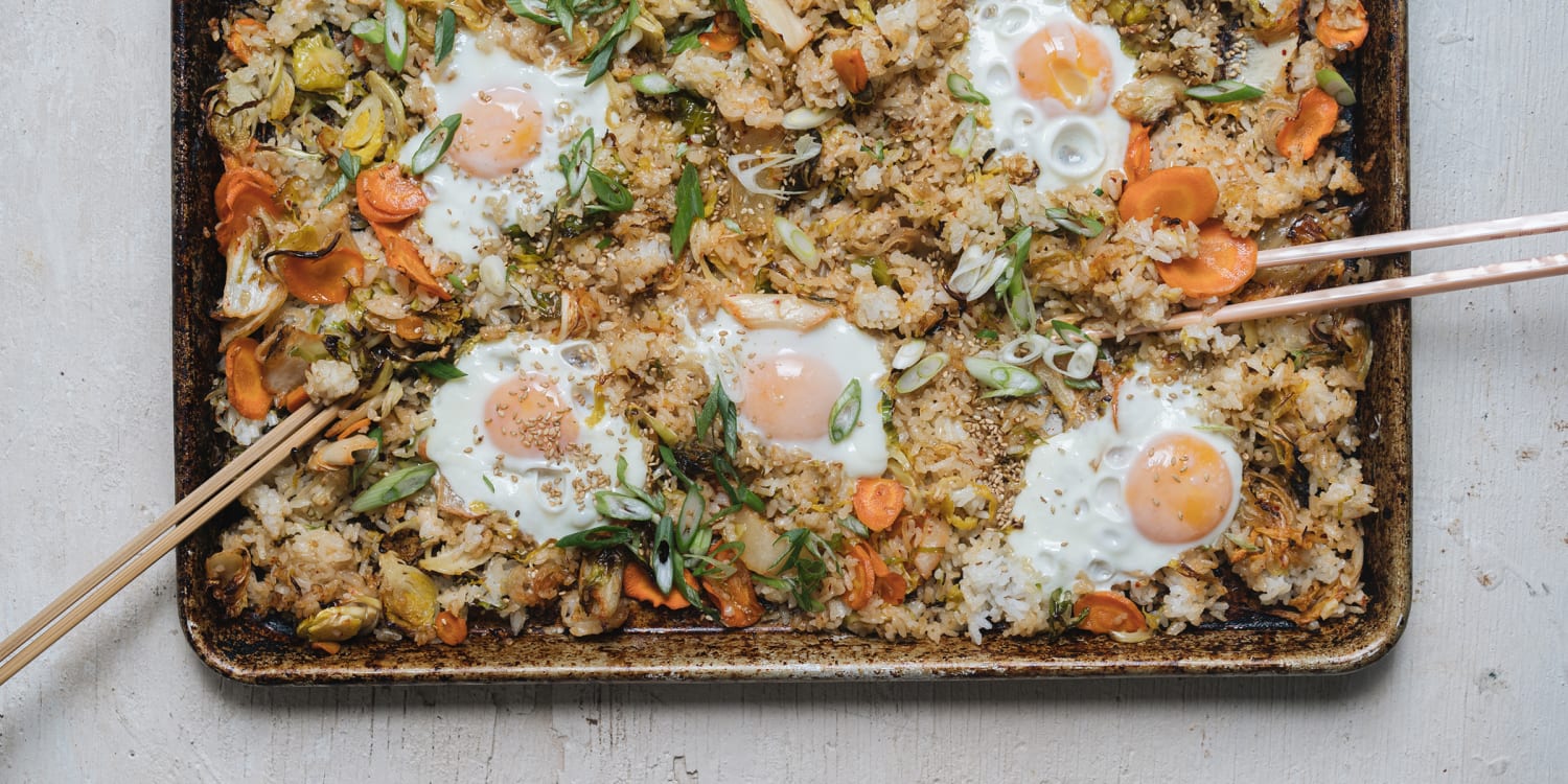 One Sheet Pan Chicken Fried Rice - Creme De La Crumb