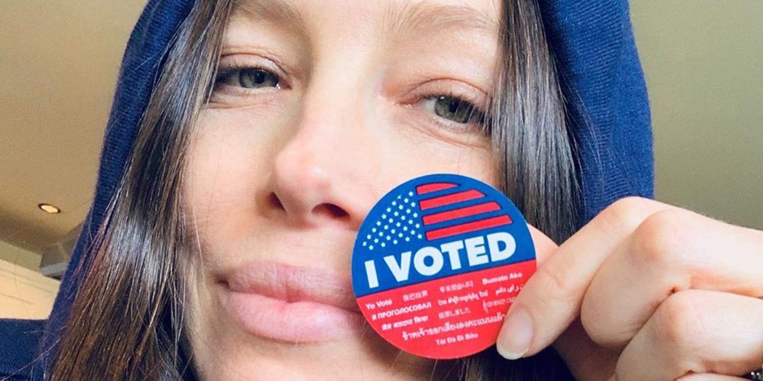 Jessica Biel And Other Celebs Show Off Super Tuesday I Voted Stickers