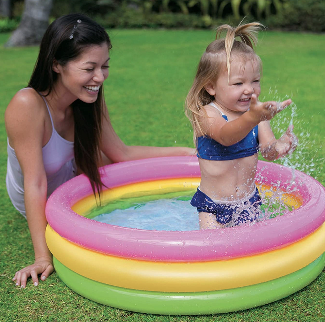 HIWENA Inflatable Kiddie Pool 5ft Durable Kids Pool Blue & White Baby Pool 