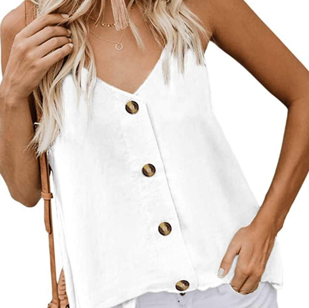 Womens Summer Casual Loose Tank Tops V-Neck Sleeveness Vest Solid Color Blouse Tops with Pocket