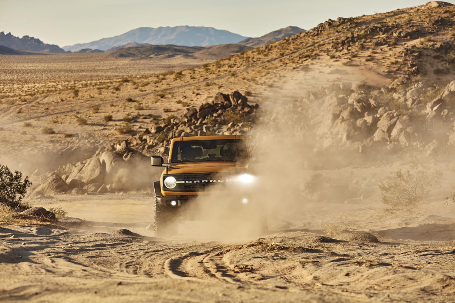 Vintage Early Ford Bronco Country Off Road Desert Cactus Sunrise